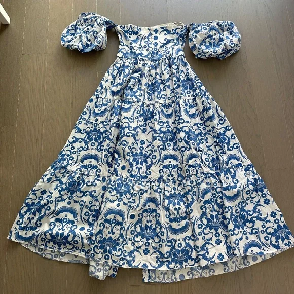 Borgo De Nor Julia Cotton Dress Venezia Blue Off the Shoulder Button UK 12 US 8 - Picture 8 of 11